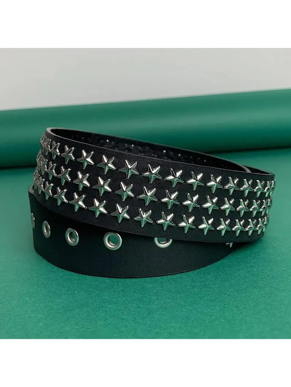 Y2k 2000s style star studded grunge emo black and silver belt. High quality! Gre